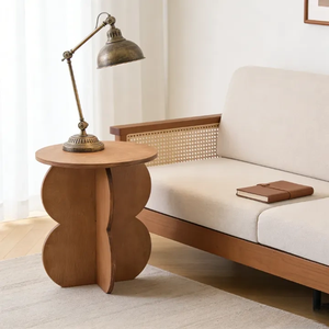 Table basse Echo tendance, style Wabi Sabi, avec plateau en bois de burl ondulé irrégulier et base plate à panneaux croisés, pour studio d'art - Product Image 3