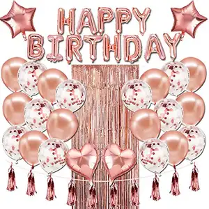 Bannière de ballons en or rose avec glands et rubans Ensemble de ballons d'anniversaire pour bébé pour tous les âges Fournitures de fête d'anniversaire