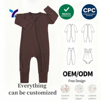 Pyjamas en bambou en gros à manches longues, convertible avec fermeture éclair, col rond, imprimé personnalisé, barboteuse douce et confortable pour bébé fille, barboteuses pour nouveau-nés