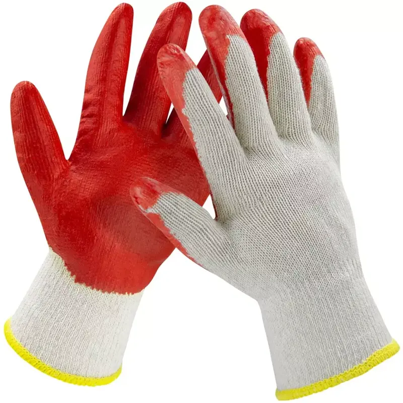 Красные промышленные резиновые перчатки с латексным покрытием, экономичные трикотажные безопасные рабочие перчатки, резиновые перчатки для строительства