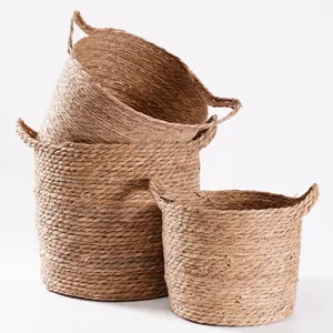 Target supplier high quality woven seagrass bathroom towel storage basket with handle