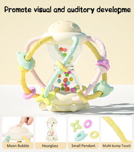 KEAN Nouveau jouet Montessori à mâcher pour nouveau-né sans Bpa Jouet de dentition en silicone avec hochet et <span class=keywords><strong>sablier</strong></span> Jouets sensoriels pour bébés - Product Image 4