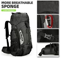 Sac à dos de randonnée sans cadre 70L+5L, léger, imperméable en nylon avec housse de pluie, grand sac à dos de trekking pour hommes et femmes