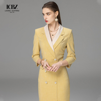 Vente chaude femmes vêtements de bureau longue jupe mi-longue costume deux pièces ensemble avec bouton décoration dames jupe formelle Blazers
