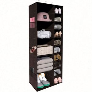 Multi-Purpose 10 <b>Shelf</b> Grey Fabric Hanging Closet Organizer with Drawers for Living Room Warehouse and Supermarket Use - Product Image 2