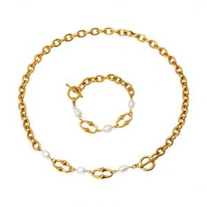 Ensemble collier et bracelet minimaliste élégant avec fermoir OT en acier inoxydable, nouveau charme, ensemble de bijoux en perles d'eau douce naturelles pour femmes et filles - Product Image 1