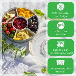 6 compartimentos 12 pulgadas plato de frutas y verduras caja de aperitivos contenedor redondo dividido bandeja de aperitivos con tapa y Asa - Product Image 2