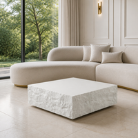 Table basse moderne minimaliste en résine peinte blanche, socle en faux marbre, bloc carré, mobilier de salon, Future Star Marble Hotel