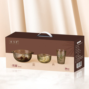 Juego de Platos de Vidrio Ecológicos con Rayas Verticales Modernas en Gris Nórdico, Juego de <span class=keywords><strong>Diez</strong></span> Piezas para Café y Té, Tazón para Fruta y Ensalada para el Hogar - Product Image 2