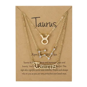 Астрологическая подвеска с золотым/серебряным покрытием для женщин и девочек, ожерелье с 12 знаками Зодиака, ювелирные изделия, 3 шт./компл.