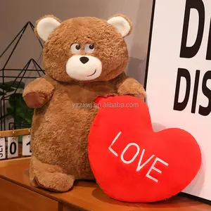 Bantal hati transformasi beruang OEM kustom/bantal beruang coklat mewah berubah menjadi Bantal hati merah/Beruang deformasi
