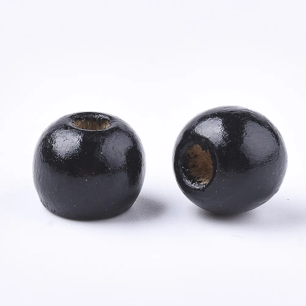 Pandahall 10mm Round Lead Free Black Dyed Natural Wood Beads