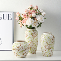 Ensemble de 3 vases en céramique peints à la main de style campagnard français, décor floral pour table à manger, entrée, centre de table de salon