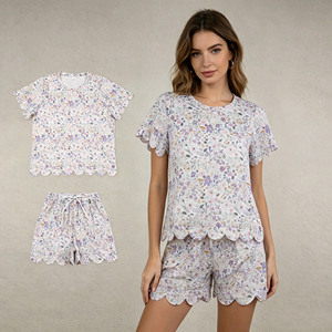 RTS New Garden Flower, Conjuntos de Ropa para Mujer con Diseños de Bordes Festoneados, Shorts, Nuevos Diseños, Conjuntos de Ropa de Moda para Adultos - Product Image 3