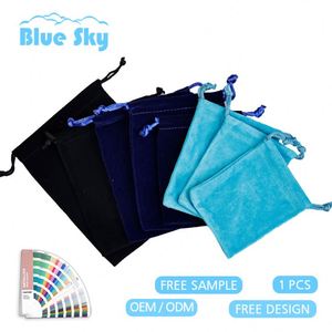 Colors Mixed Velvet Cloth Jewelry Pouches Small Navy <b>Blue</b> Velvet Gift Bags with Drawstring - Product Image 2