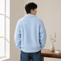 Pull-over en laine tricoté marron pour homme AiNear, col polo, demi-fermeture éclair, motif torsadé, personnalisable avec logo, OEM & ODM, vente en gros