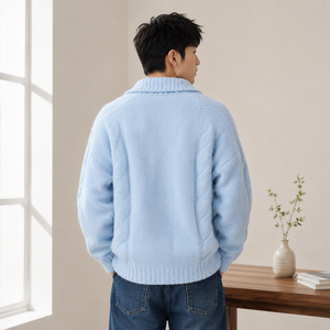 Pull-over en laine tricoté <span class=keywords><strong>marron</strong></span> pour <span class=keywords><strong>homme</strong></span> AiNear, col <span class=keywords><strong>polo</strong></span>, demi-fermeture éclair, motif torsadé, personnalisable avec logo, OEM & ODM, vente en gros - Product Image 3