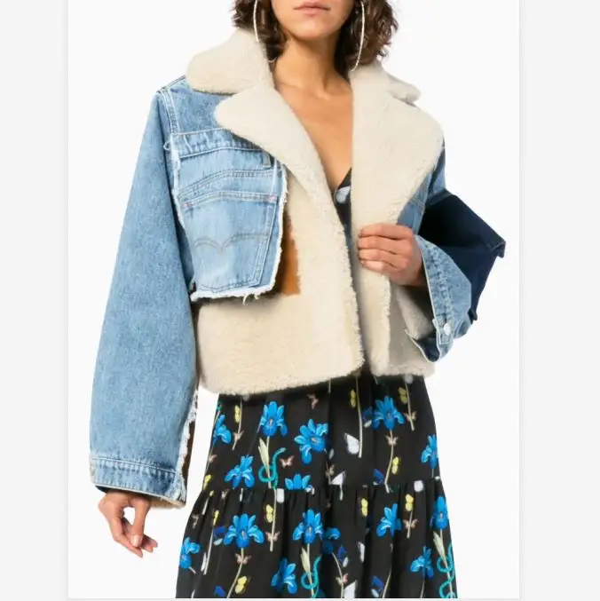 Jaqueta em denim feminina, casaco curto acolchoado de algodão para motocicleta