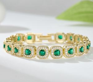 مخصصة من الذهب الأصفر والنحاس تتميز بالزمرد الزركون الماس حجر رئيسي للنساء بسلسلة الارتباط - Product Image 5