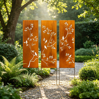 Panneau décoratif de jardin en acier Corten rouillé, motif oiseaux et arbres, art de jardin, cloison extérieure