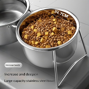 Paslanmaz Çelik Çift Köpek ve Kedi Mama/Su Kabı, Yükseltilmiş Standlı, Devrilmez - Product Image 3