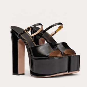 Women High Chunky Heels Thick Platform Sandals Square Peep Toe on Front Strap <b>Shoes</b> Outdoor Patent Mules - Product Image 4