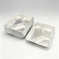 Barquette alimentaire carrée en aluminium à compartiments multiples, jetable, pour la restauration à emporter et la préparation de repas à domicile