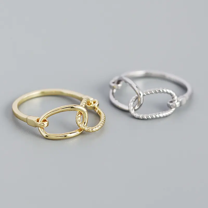 925 стерлингового серебра Открытое кольцо для женщин в виде геометрических фигур Ins простой цепи пряжка ремня Щепка Кольца модные серебряные ювелирные изделия для девочек