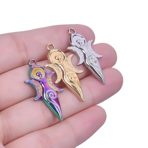Collier pendentif soleil et lune en acier inoxydable plaqué or et argent sous vide, couleurs arc-en-ciel, bijoux tendance - Product Image 2
