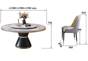 Juego de Mesa de Comedor Redonda Moderna de <span class=keywords><strong>Madera</strong></span> Sólida con Lazy Susan y 6 Sillas para Uso en el Hogar y Hoteles - Product Image 6
