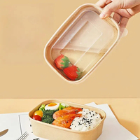 Boîtes à lunch en papier kraft recyclables personnalisées en gros avec couvercle en plastique pour la restauration rapide à emporter, forme rectangulaire, logo personnalisé numérique