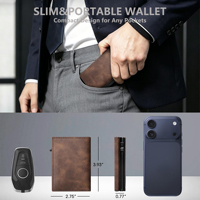 Dompet Lipat Tiga Pria Custom LOGO Pabrik, Anti RFID, Aluminium, Pop Up, Kulit Asli, Tempat Kartu Kredit & ID Metal