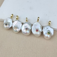 Pendentifs Breloques DIY en Perles Baroques Naturelles Faites à la Main avec Zircons, Plaqué Or 18K, Fermoir Universel, pour Bijoux Femme