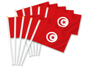Producto de bandera pequeña promocional 14*21cm mano ondeando elección Túnez banderas con poste de plástico - Product Image 6