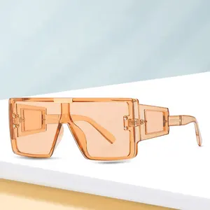 2023最新时尚设计oem标志女性大方形护目镜塑料香槟色镜片太阳镜超大号