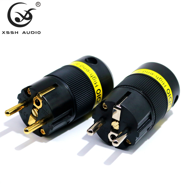 Electric Jack XSSH Audio YIVO HIFI Pure Copper Plating Gold Rhodium 18mm AC Male Euro EU Schuko Power Plug Electrical Connectors