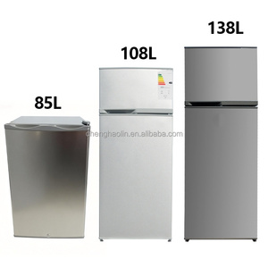 Réfrigérateur-congélateur compact à porte simple ou double 85L-138L, pour la maison, le bureau, le dortoir, en acier inoxydable, couleur acier inoxydable - Product Image 1