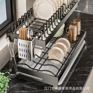 Égouttoir à vaisselle double couche en acier inoxydable Najia avec plateau, pliable, pour comptoir de cuisine, taille L - Product Image 1