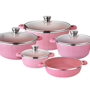 Zogifts-Juego de utensilios de cocina de granito de aluminio fundido redondo de 9 piezas, olla antiadherente con cubiertas transparentes - Product Image 3