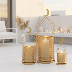 2027 Latest Hot Selling Ramadan Home Decorations Metal Moroccan Candle <b>Lanterns</b> with Crescent Moon - Product Image 2