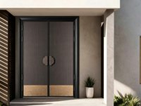 Porte d'entrée double battante en aluminium, porte d'entrée double pour villa avec poignée fendue antique
