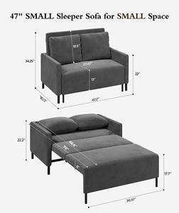 Sofá <span class=keywords><strong>Cama</strong></span> Convertible Pequeño con 2 Puertos USB, Respaldo Reclinable, Estilo Mid-Century, para Sala de Estar, Apartamento u Oficina - Product Image 2