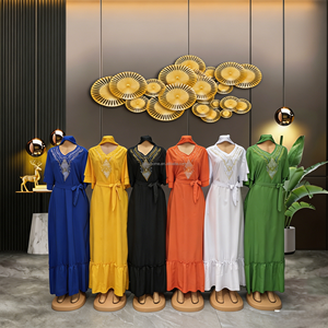 2026 Superventas Abaya Musulmana con Cuello en V y Pedrería, Túnica Africana para Mujer, Trajes Étnicos Tradicionales, Estampado Casual de Oriente Medio - Product Image 1