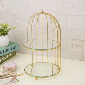 Étagère de bureau en forme de cage à oiseaux en fer, organisateur de cosmétiques à double couche pour le rangement des soins de la peau, des parfums, des rouges à lèvres et des maquillages - Product Image 3