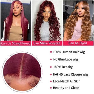 Perruque lisse lisse et soyeuse en cheveux humains bruts 99J bordeaux rouge vin Perruques frontales en dentelle transparente suisse - Product Image 6