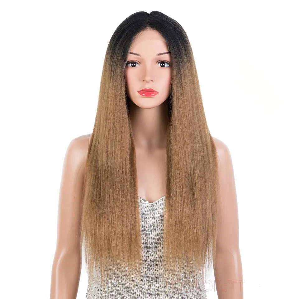 Peruca longa yaki 13x4 ombre, atacado, resistente ao calor, com cabelo sintético para mulheres