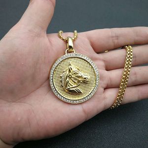 yunnique Stainless Steel Gold Plated Horse Head Pendant Necklace With Diamond Encrusted <b>Edge</b> For Men Women Gift Jewelry - Product Image 5