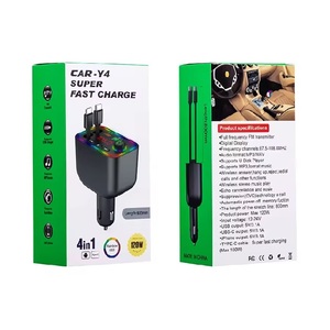 Y4 Siêu Nhanh Sạc New Phổ Kép Có Thể Thu Vào Cáp FM Transmitter Kỹ Thuật Số 4-Trong-1 Không Dây Type-C Car Charger - Product Image 1