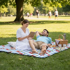 Cherry Print Picnic Sand Waterproof <b>Foldable</b> Quilted Outdoor Mat With Carry <b>Bag</b> Family <b>Beach</b> Park Blanket - Product Image 6