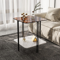 Salon moderne minimaliste Table basse carrée en verre trempé créatif Table d'angle Petite armoire de buffet minimaliste